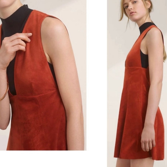 Aritzia Wilfred Montbrun Faux Suede Mini A-Line Dress w Plunging Neck Size 6 - Picture 10 of 16